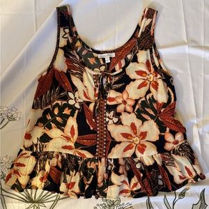 Patrons of Peace flowy tie front floral tank